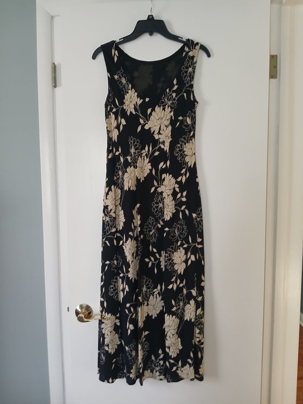 LOFT Black Maxi Dress with Cream Floral Print